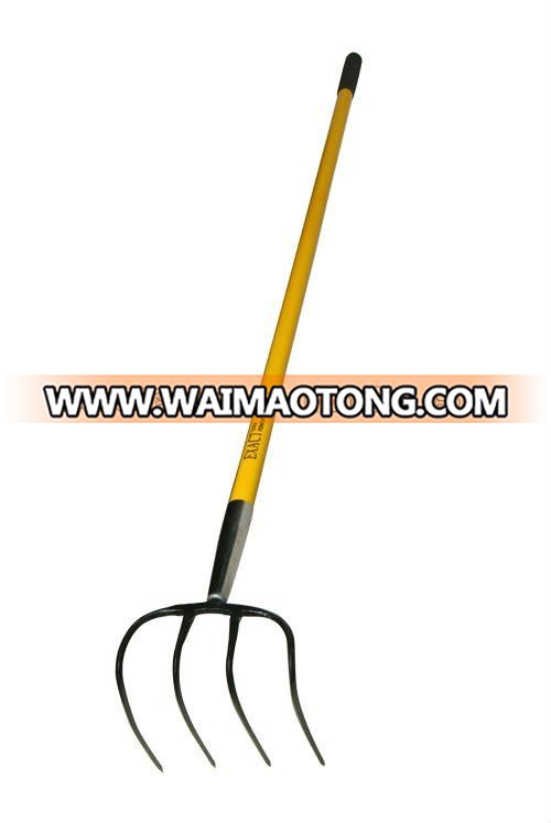 Forged manure hook with fiberglass handle in garden tools